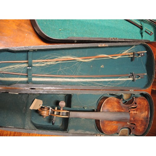 148 - Late 19th Century German violin with single piece 13.75in back, inscribed ' Tone Improved, London, 1... 