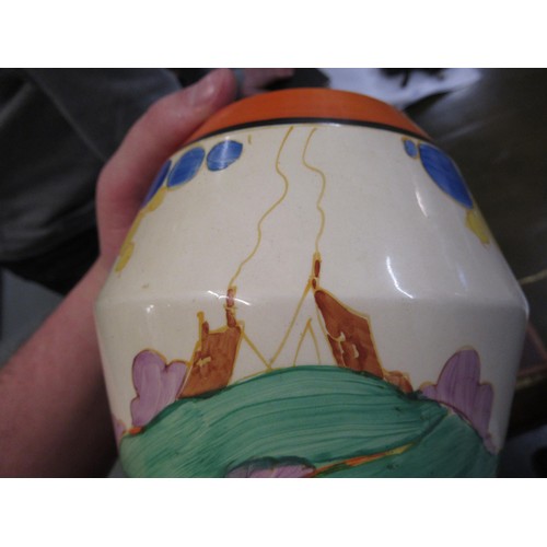 436 - Clarice Cliff Bizarre Secrets pattern baluster form pottery vase, 20.5cm high