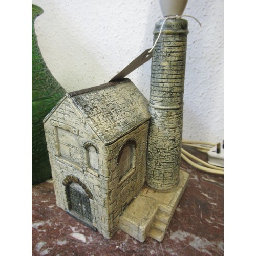 443A - Troika pottery Cornish tin mine table lamp, signed to the base A.B., 21cm high