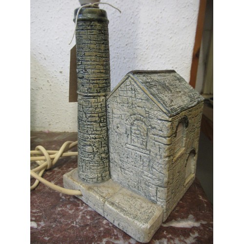 443A - Troika pottery Cornish tin mine table lamp, signed to the base A.B., 21cm high