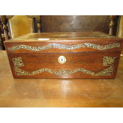 1626 - 19th Century rosewood mother of pearl inlaid rectangular fold-over writing box with fitted interior