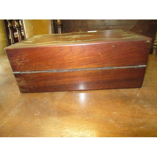 1626 - 19th Century rosewood mother of pearl inlaid rectangular fold-over writing box with fitted interior