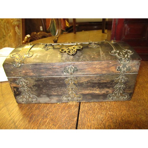 1701 - 19th Century brass mounted coromandel dome top jewel box with a fitted interior (for restoration), t... 