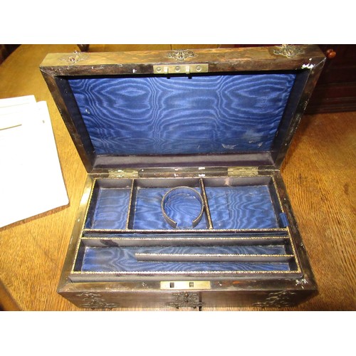 1701 - 19th Century brass mounted coromandel dome top jewel box with a fitted interior (for restoration), t... 