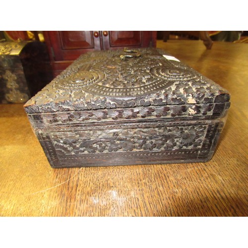 1701 - 19th Century brass mounted coromandel dome top jewel box with a fitted interior (for restoration), t... 