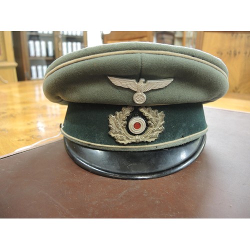 138 - Third Reich World War II infantry NCO's cap (at fault), together with two later caps