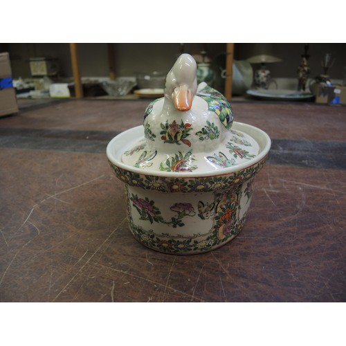 466 - Two Chinese blue and white ginger jars (lacking covers), floral enamel decorated vase and a tureen a... 