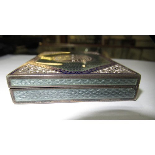 708 - Continental silver rectangular cigarette case with enamelled decoration (damage to enamel)