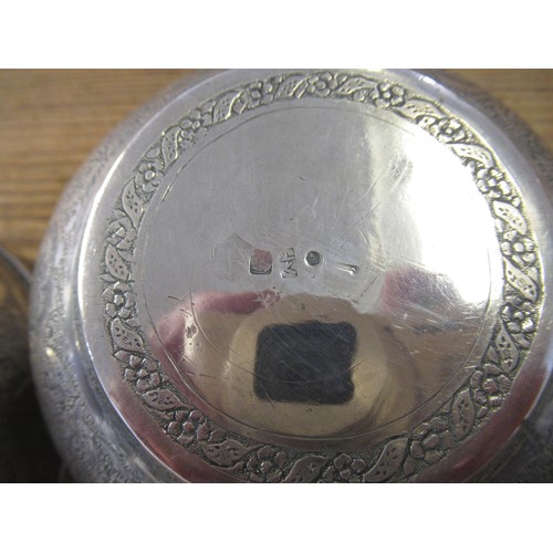 624 - Pair of Middle Eastern silver bowls with engraved decoration, 12.5cm diameter, 10.5oz t