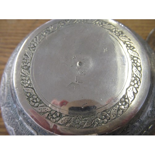 624 - Pair of Middle Eastern silver bowls with engraved decoration, 12.5cm diameter, 10.5oz t