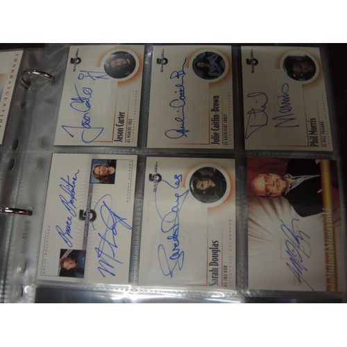 288 - Five albums containing Babylon 5, Stargate Atlantis, and Farscape trading cards, including some auto... 