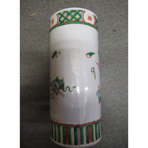 488 - Chinese cylindrical vase, together with a quantity of other ceramics