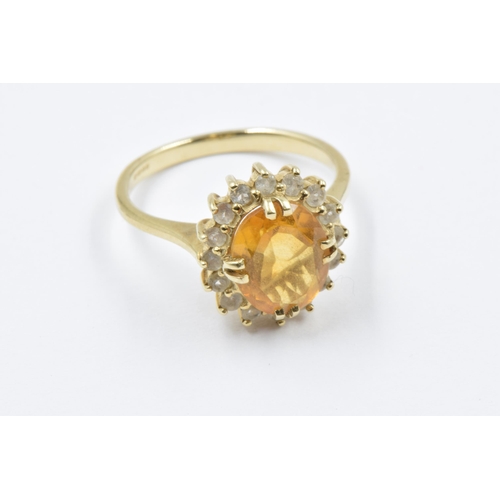 1111 - 9ct Yellow gold oval citrine and white topaz cluster ring, size N, 3g