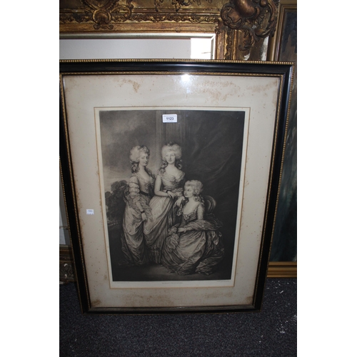 1123 - Black and white antique engraving, titled ' Eldest Princesses ' after Gainsborough, framed and glaze... 