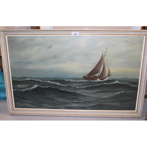 1125 - H. Braunston, oil on board, single masted ship at sea, signed, 44 x 74cm, framed