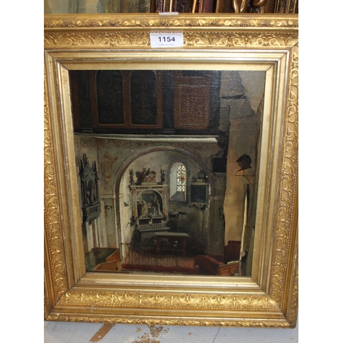 1154 - Attributed to Frank Stuart Murray, oil on panel, church interior, unsigned, 28 x 23cm, gilt framed