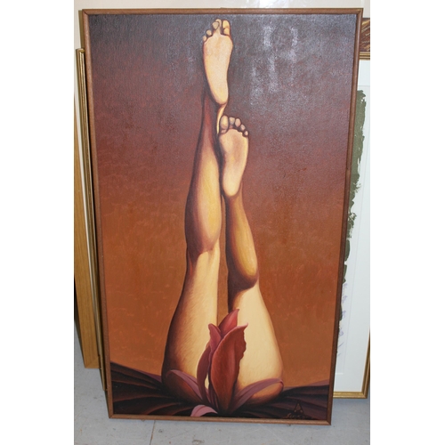 1160 - Set of four modern acrylic on canvas, nude female studies, indistinctly signed, 69 x 39cm