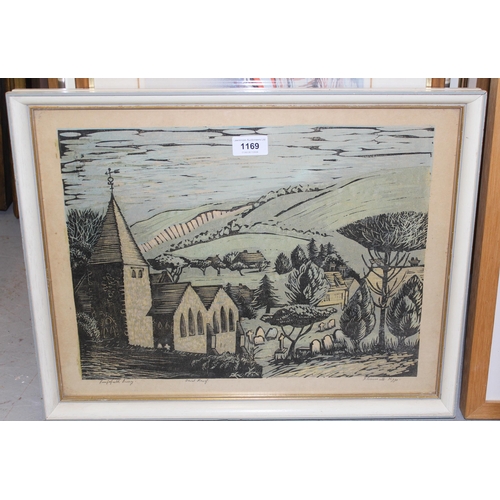 1169 - Florence M. Higgs (Australian),  artist proof woodblock print of Limpsfield, Surrey, with church to ... 