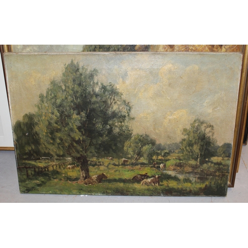 1175 - George Leon Little, oil on canvas, landscape with cattle resting beneath a tree, 41 x 61cm, unframed