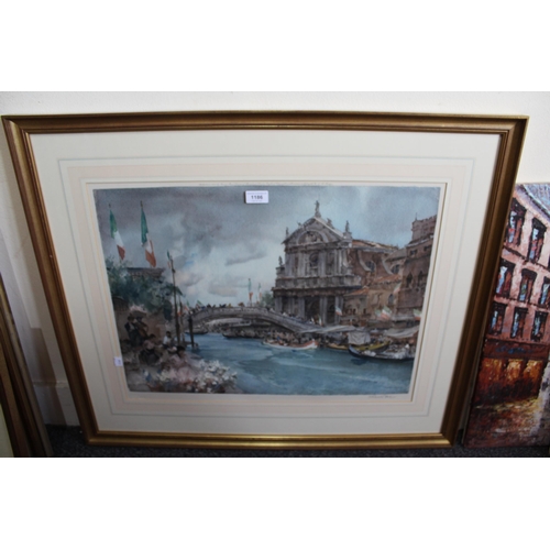 1186 - Sir William Russell Flint, signed colour print, Venice canal scene, 45 x 61cm, blind stamp to the ma... 