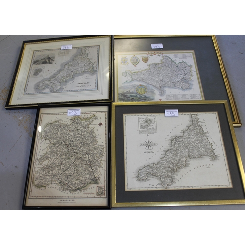 1193 - Pair of antique Italian hand coloured maps, ' Provincia a Surrey ' and ' Provincia a Kent ', inscrib... 