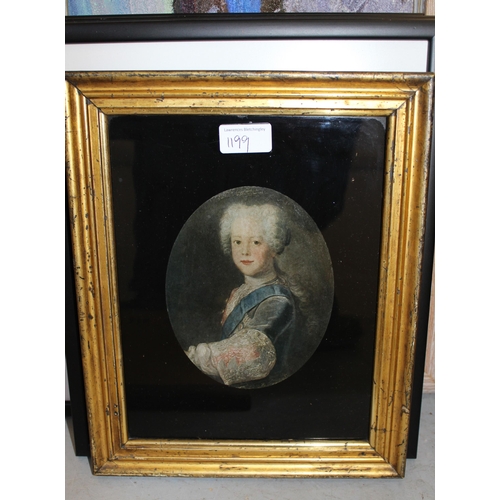 1199 - Pair of oval mezzotint portraits with verre eglomise mounts and gilt frames, 17 x 13cm