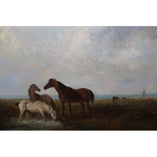 1200 - Edward Robert Smythe, 19th Century oil on canvas, horses in a landscape, signed, 29 x 34cm, in a mod... 