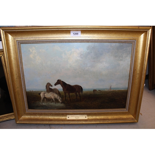 1200 - Edward Robert Smythe, 19th Century oil on canvas, horses in a landscape, signed, 29 x 34cm, in a mod... 