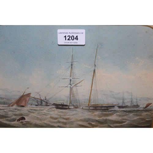 1204 - 19th Century watercolour, various shipping in a bay, 17cm x 25cm, together with another watercolour,... 