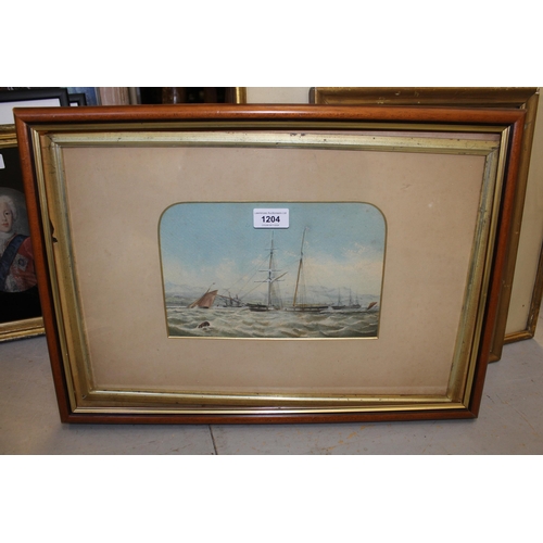 1204 - 19th Century watercolour, various shipping in a bay, 17cm x 25cm, together with another watercolour,... 