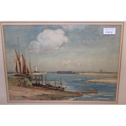 1204 - 19th Century watercolour, various shipping in a bay, 17cm x 25cm, together with another watercolour,... 