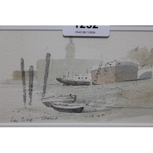 1252 - Sir Hugh Casson, watercolour, ' Low Tide, Chelsea ', bearing Royal Academy Summer 1985 label verso, ... 