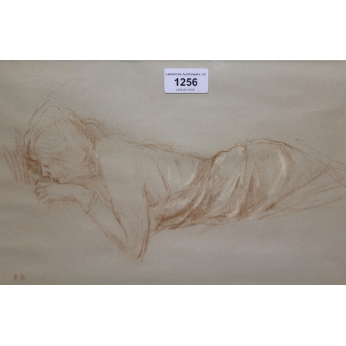 1256 - Bernard Dunston, sanguine drawing, ' Girl in a Nightdress ', pencil and chalk highlighted, monogramm... 