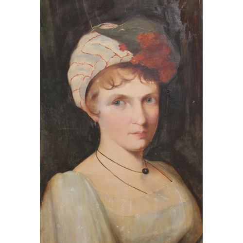 1269 - Late 19th / early 20th Century oil on canvas, head and shoulder portrait of a Regency lady, painted ... 