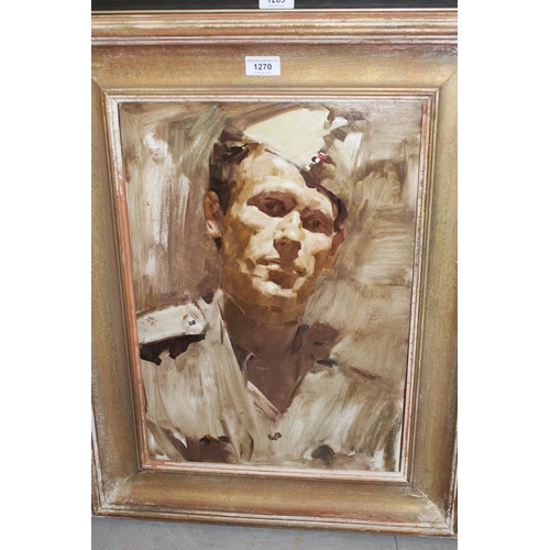 1270 - 20th Century oil on canvas, head and shoulder portrait of a soldier, 48 x 34cm, gilt framed