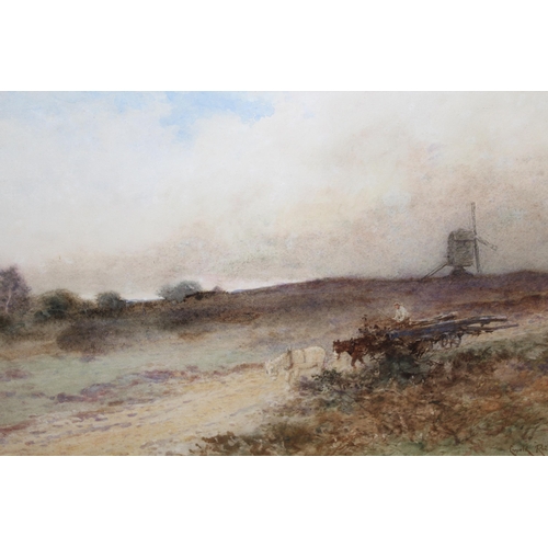 1273 - Leopold Rivers watercolour, ' Carting timber near Witley ', signed, 26 x 54cm, gilt framed, bearing ... 