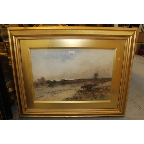 1273 - Leopold Rivers watercolour, ' Carting timber near Witley ', signed, 26 x 54cm, gilt framed, bearing ... 