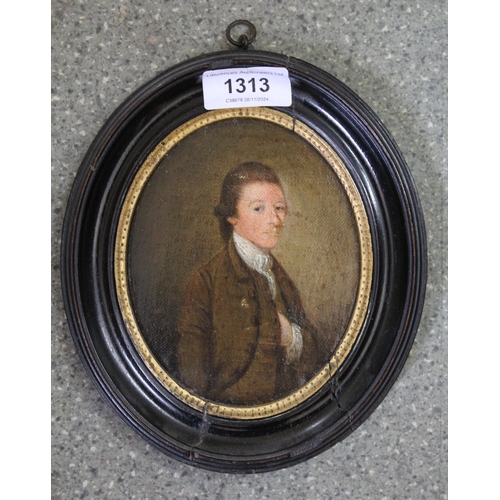 1313 - 18th Century English school, miniature oil painting on canvas, portrait of Dover Colby of Great Yarm... 