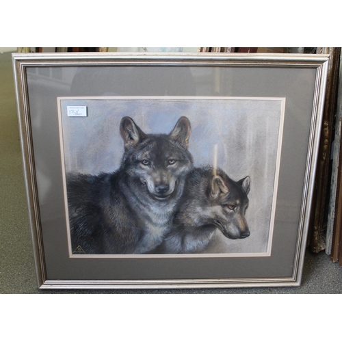 1316 - Sheila Armstrong SWLA, pastel drawing, badger and cub, 35 x 50cm, framed together with another, grey... 