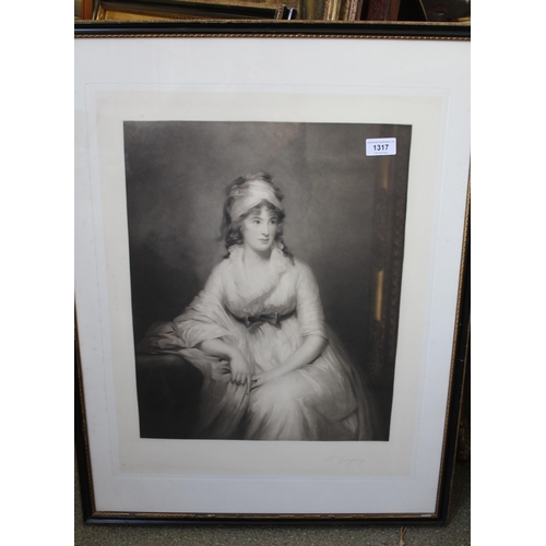 1317 - 19th Century mezzotint portrait of a young lady, in an ebonised and gilt frame, 43 x 35cm (Agnew lab... 