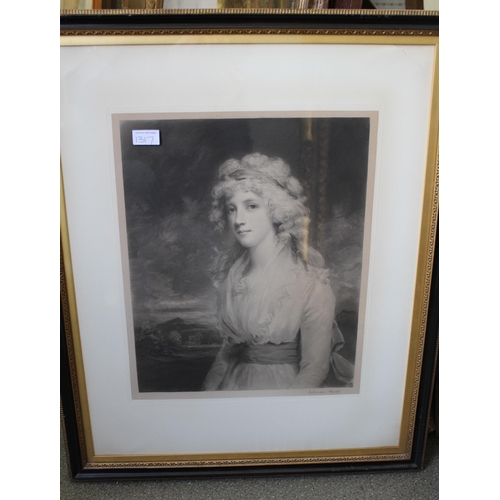 1317 - 19th Century mezzotint portrait of a young lady, in an ebonised and gilt frame, 43 x 35cm (Agnew lab... 