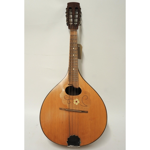 132 - 20th Century mandolin with floral inlaid decoration inscribed Harmonte