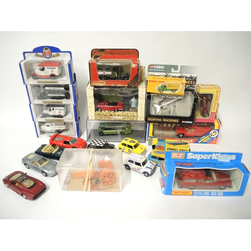 134 - Box containing a collection of various Dinky and Corgi cars, some in original packaging (some empty)