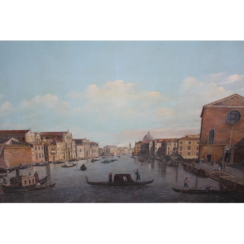 1357 - Two oil paintings on board, extensive Venetian canal scenes, the larger 50 x 74cm, both unframed