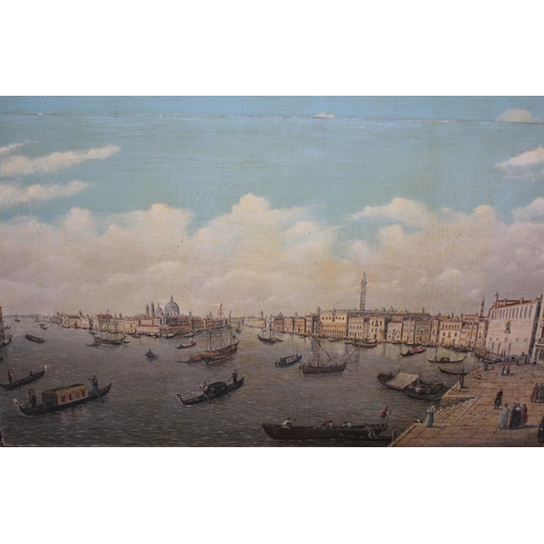 1357 - Two oil paintings on board, extensive Venetian canal scenes, the larger 50 x 74cm, both unframed