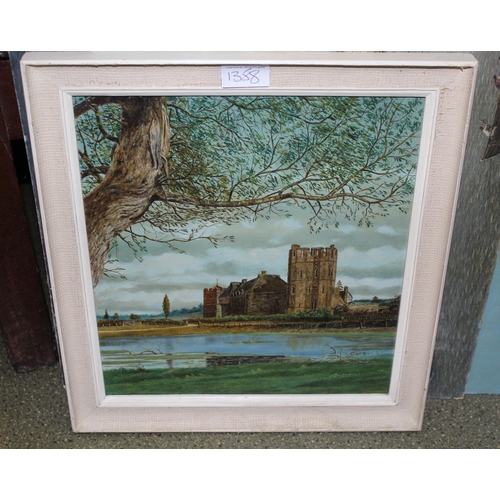 1358 - Group of three oil paintings on board, landscape and castles, the largest 27 x 32cm, one unframed