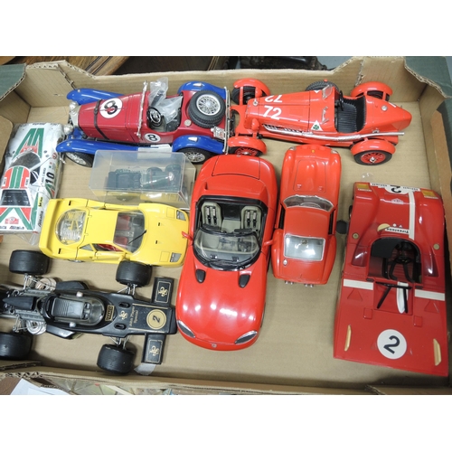 138 - Box containing a quantity of various, mainly 1/18th scale Burago model racing cars etc.