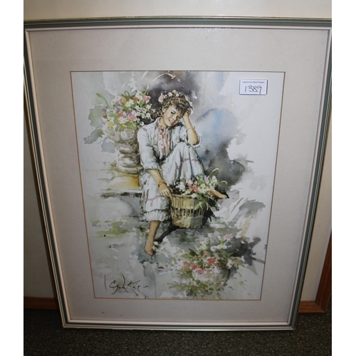 1389 - Gordon King, two coloured prints of children, framed, together with a Roy Vickers colour print ' Ste... 