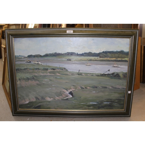 1394 - R.H. Talmadge, oil on board, ' Low Tide, Deben Estuary ', 49 x 74cm, framed