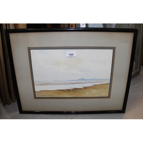 1395 - Watercolour, extensive coastal landscape, signed Berrie, dated 1922, 22 x 34cm, in an ebonised frame